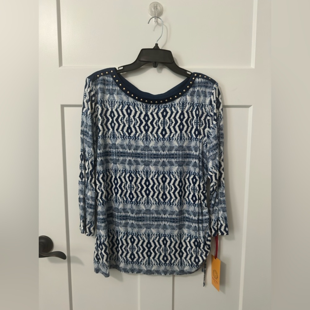 Ruby Rd. Navy and White Patterned Blouse